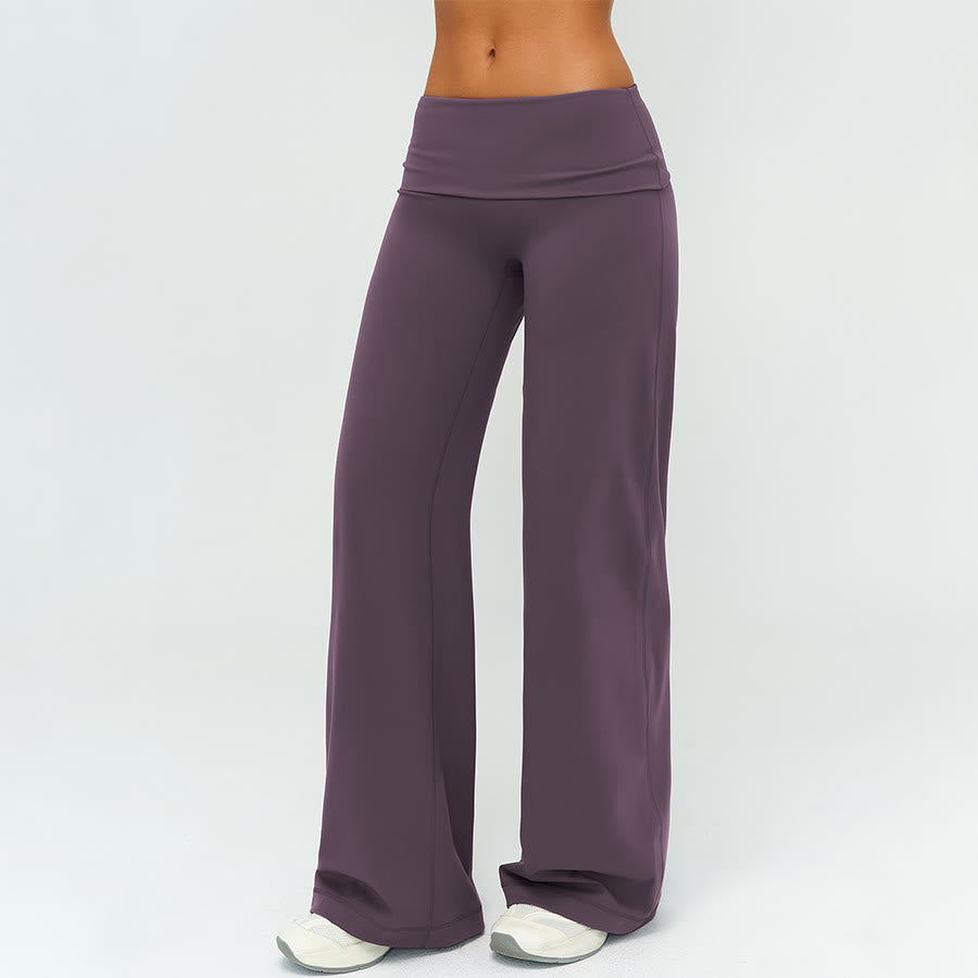 Olivenorma Wide Leg High Waist Fold-over Long Women's Yoga Pants - Aubergine - XL - image 0