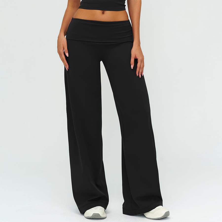 Olivenorma Wide Leg High Waist Fold-over Long Women's Yoga Pants - Premium Black - XL - image 5