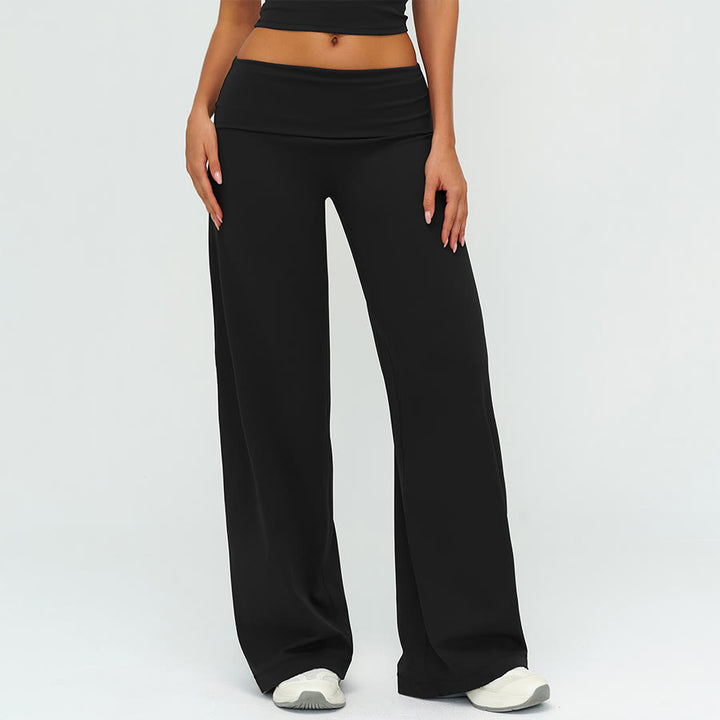 Olivenorma Wide Leg High Waist Fold-over Long Women's Yoga Pants - Premium Black - XL - image 5