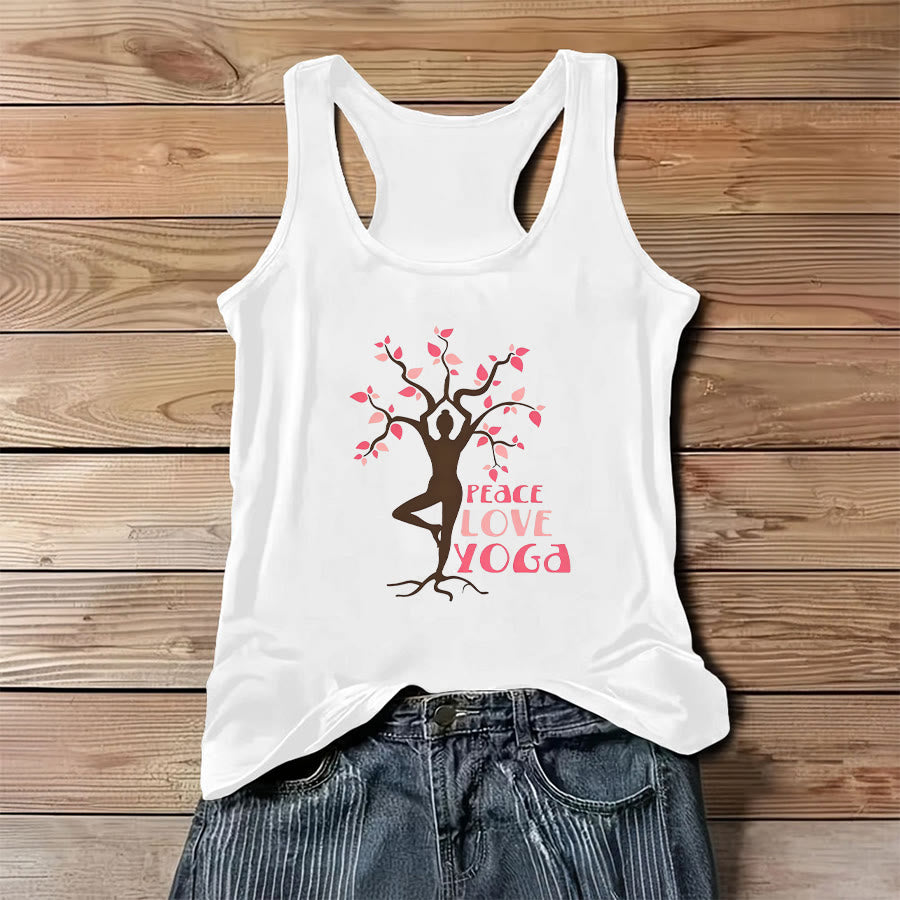 Olivenorma Peace Love Yoga Graphic Print Slogan Women's Tank - White - 3XL - image 0