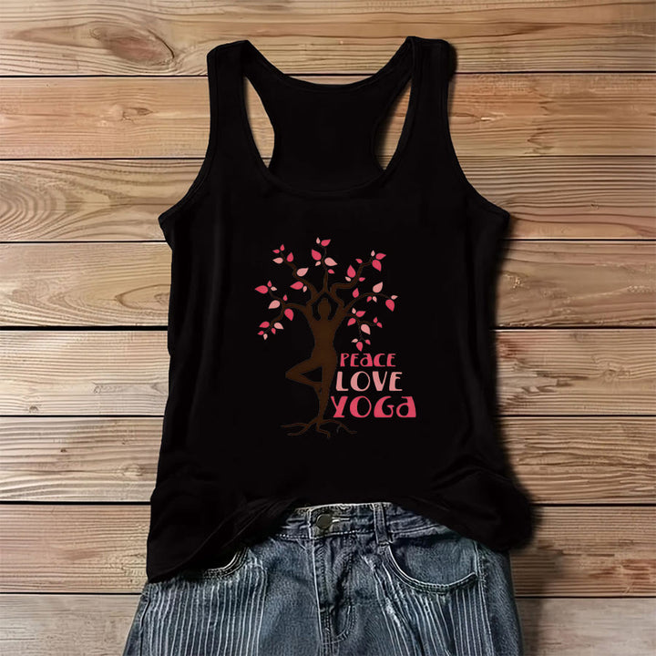 Olivenorma Peace Love Yoga Graphic Print Slogan Women's Tank - Black - 3XL - image 3