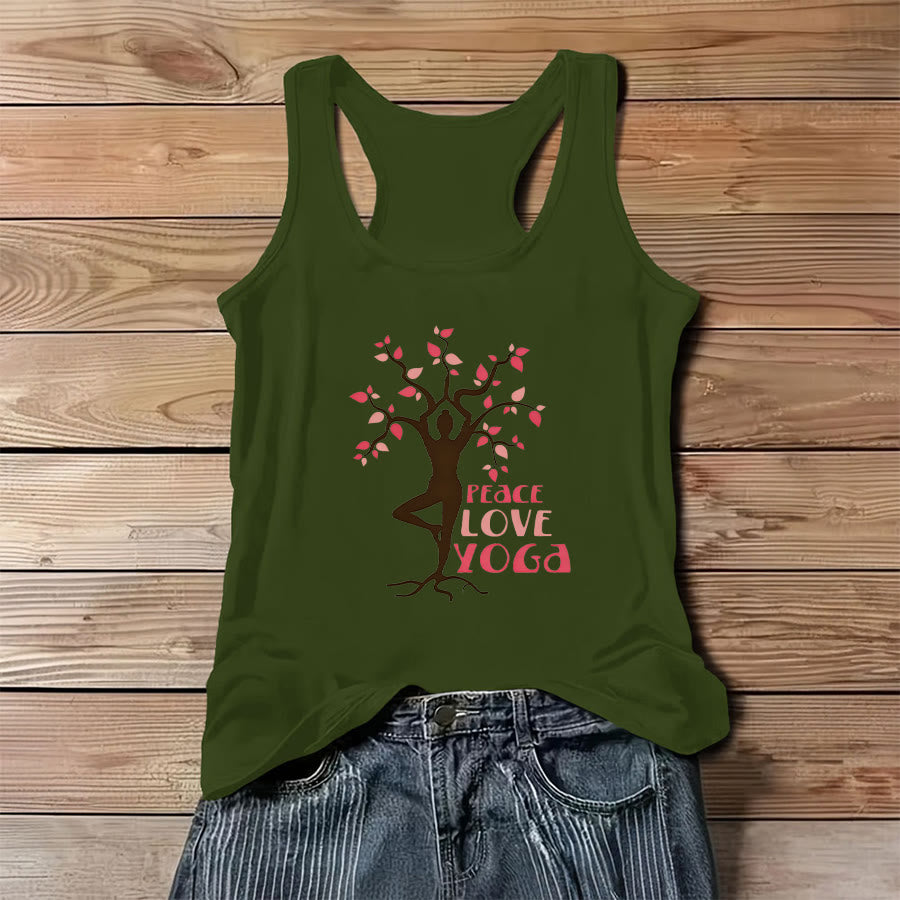 Olivenorma Peace Love Yoga Graphic Print Slogan Women's Tank - Green - 3XL - image 12