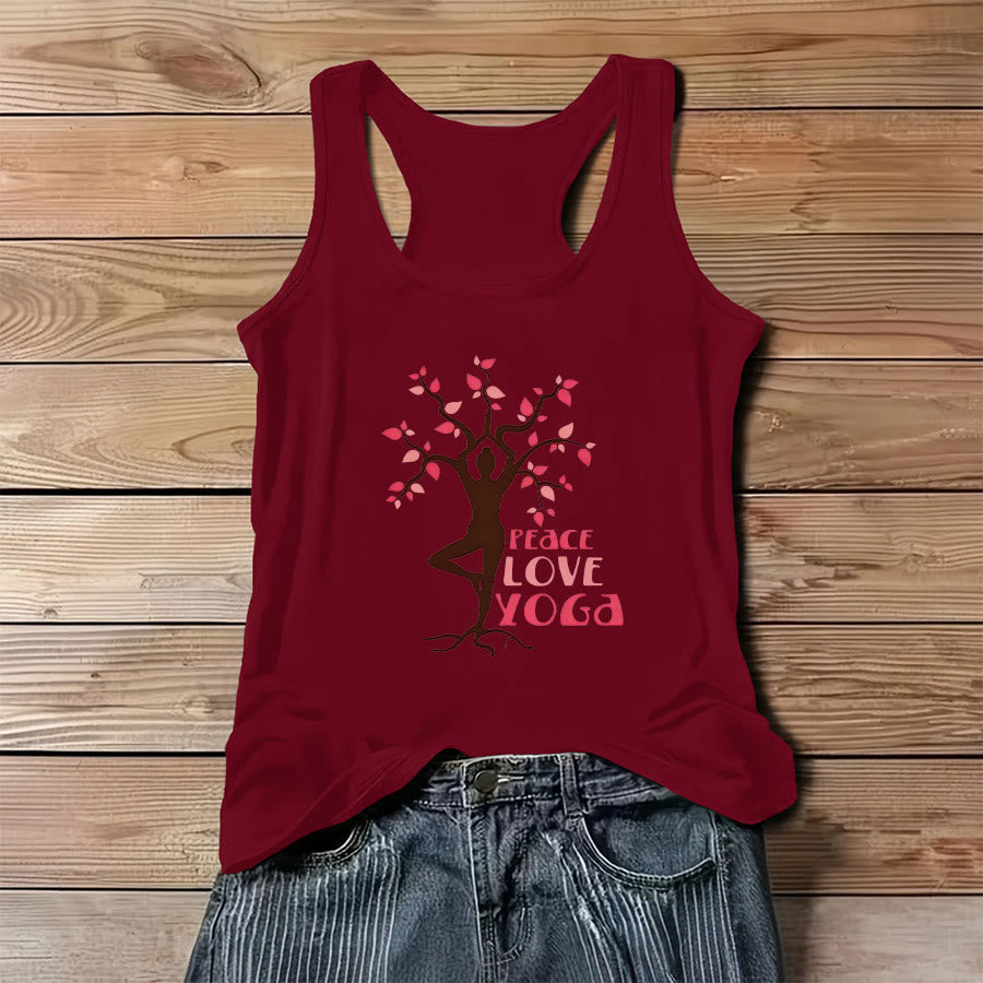 Olivenorma Peace Love Yoga Graphic Print Slogan Women's Tank - Red - 3XL - image 6