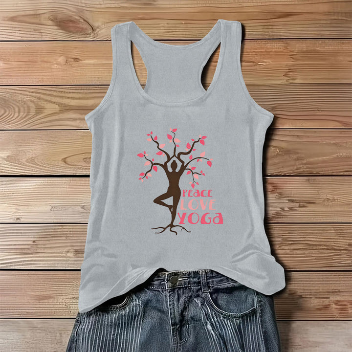 Olivenorma Peace Love Yoga Graphic Print Slogan Women's Tank - Gray - 3XL - image 9