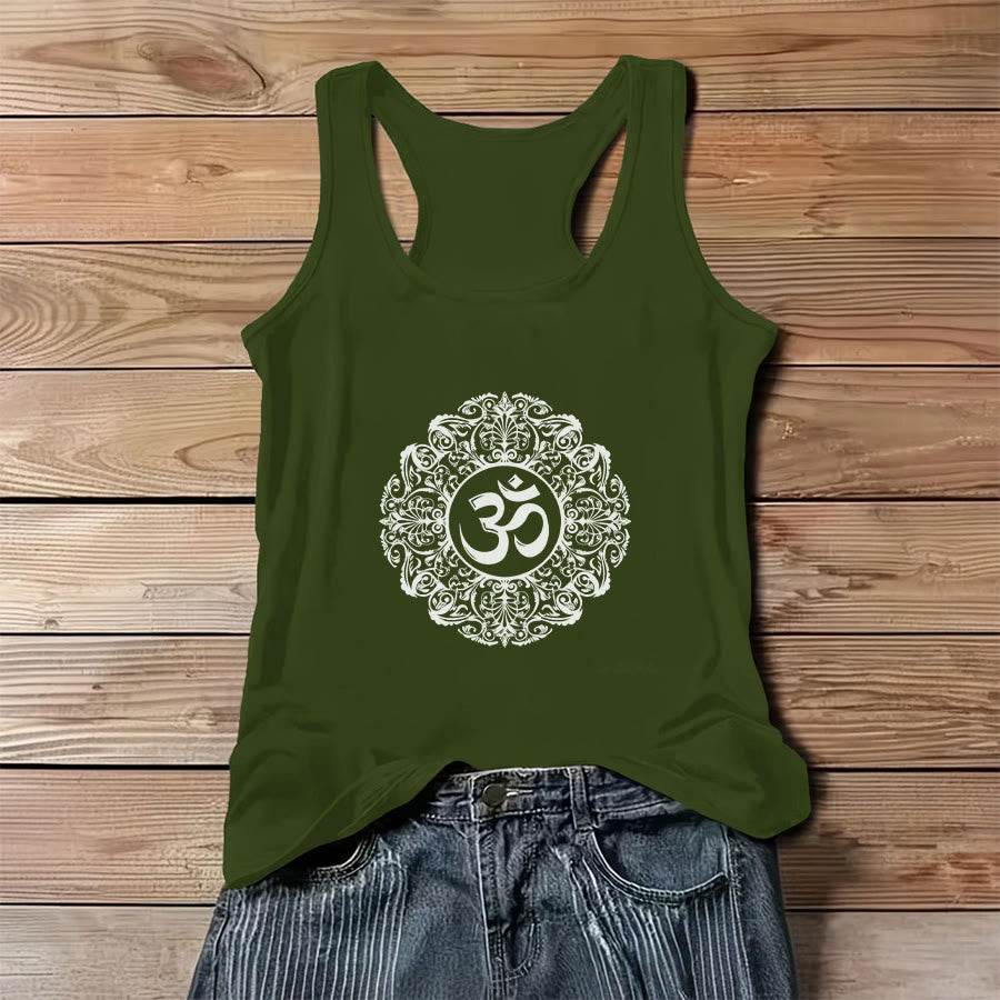 Olivenorma Om Mandala Graphic Print Slogan Women's Tank - Green - 3XL - image 0