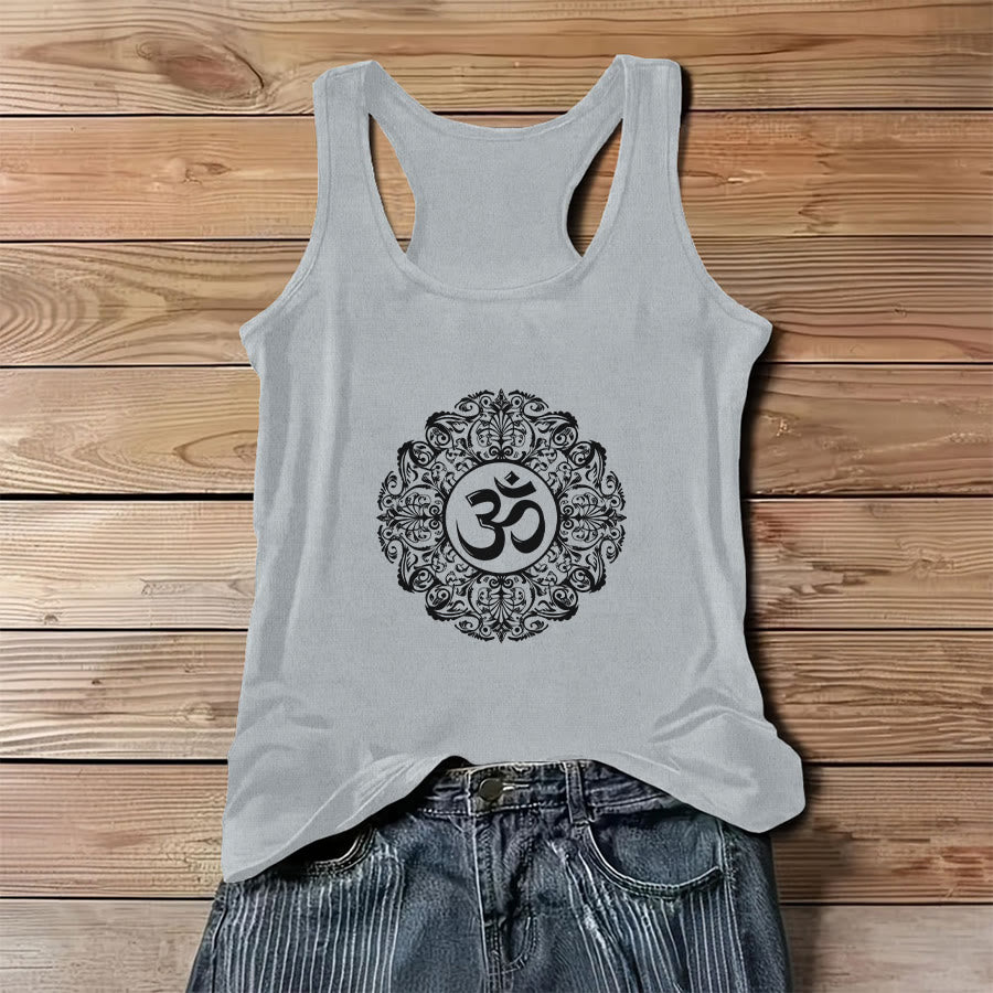 Olivenorma Om Mandala Graphic Print Slogan Women's Tank - Gray - 3XL - image 12