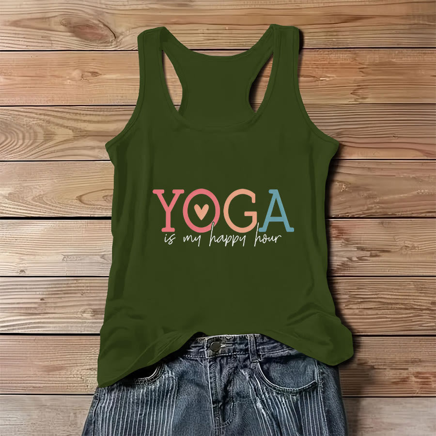 Olivenorma Yoga Is My Happy Place Graphic Print Slogan Women's Tank - Green - 3XL - image 12