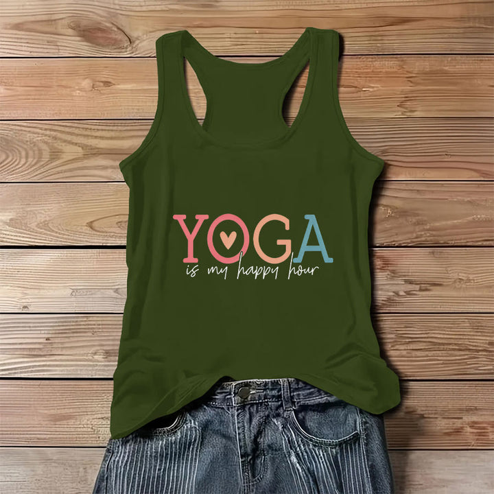Olivenorma Yoga Is My Happy Place Graphic Print Slogan Women's Tank - Green - 3XL - image 12