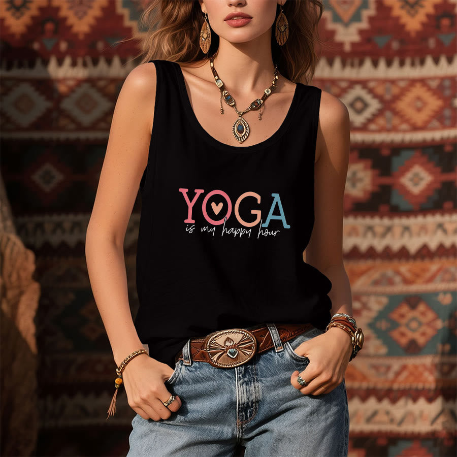 Olivenorma Yoga Is My Happy Place Graphic Print Slogan Women's Tank - image 1