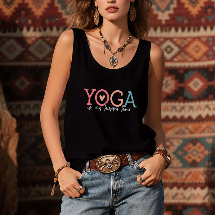 Olivenorma Yoga Is My Happy Place Graphic Print Slogan Women's Tank - image 1