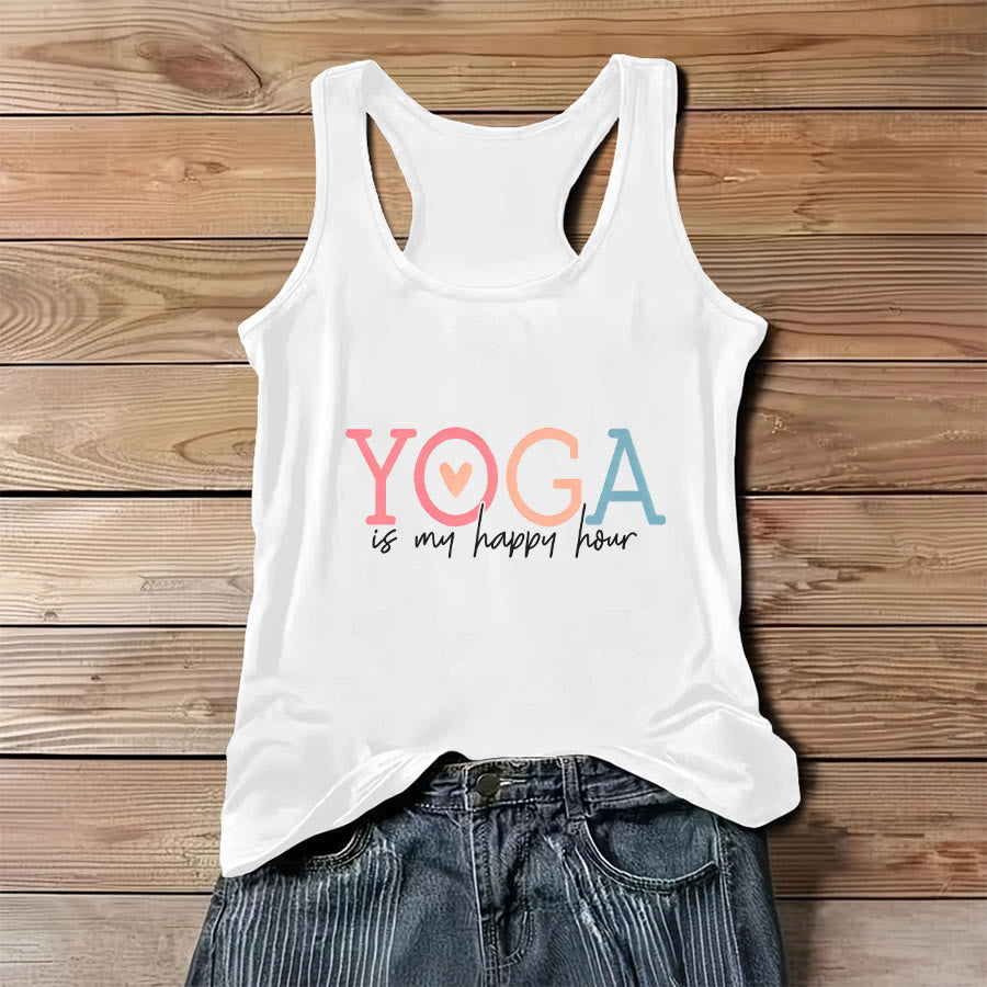 Olivenorma Yoga Is My Happy Place Graphic Print Slogan Women's Tank - White - 3XL - image 3