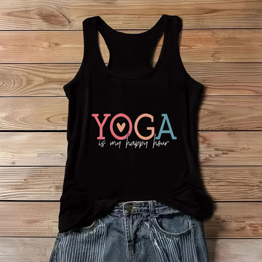 Olivenorma Yoga Is My Happy Place Graphic Print Slogan Women's Tank - Black - 3XL - image 0