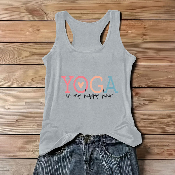 Olivenorma Yoga Is My Happy Place Graphic Print Slogan Women's Tank - Gray - 3XL - image 6