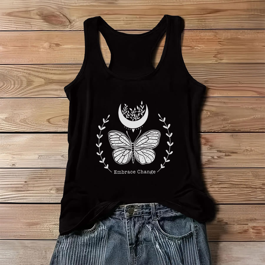 Olivenorma Butterfly Moon Graphic Print Slogan Women's Tank - Black - 3XL - image 6