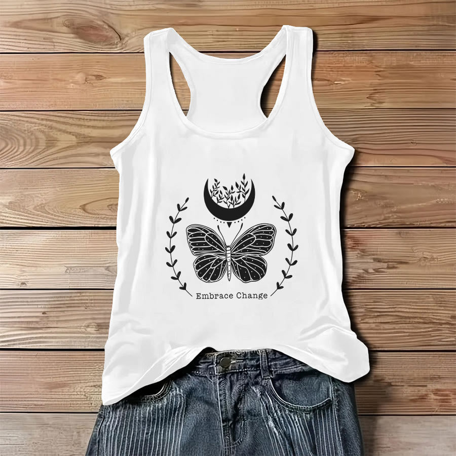 Olivenorma Butterfly Moon Graphic Print Slogan Women's Tank - White - 3XL - image 3