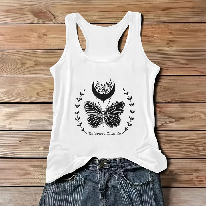 Olivenorma Butterfly Moon Graphic Print Slogan Women's Tank - White - 3XL - image 3