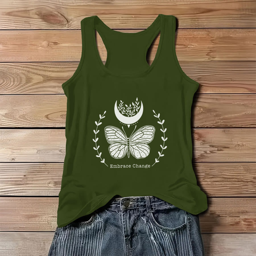 Olivenorma Butterfly Moon Graphic Print Slogan Women's Tank - Green - 3XL - image 12