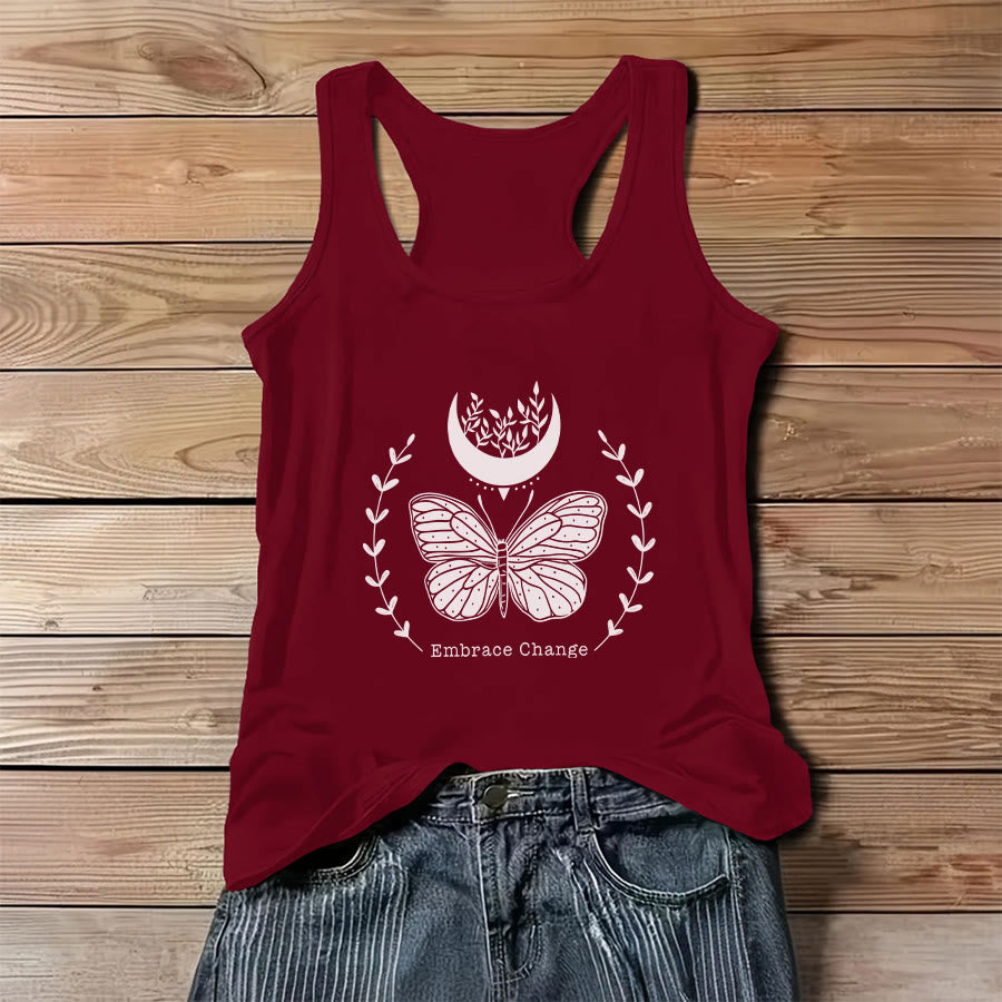 Olivenorma Butterfly Moon Graphic Print Slogan Women's Tank - Red - 3XL - image 9