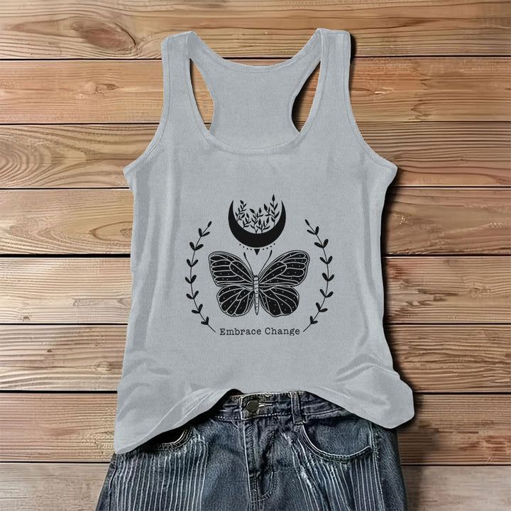 Olivenorma Butterfly Moon Graphic Print Slogan Women's Tank - Gray - 3XL - image 0
