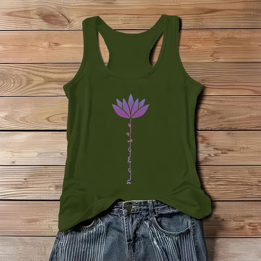 Olivenorma Namaste Lotus Graphic Print Slogan Women's Tank - Green - 3XL - image 12