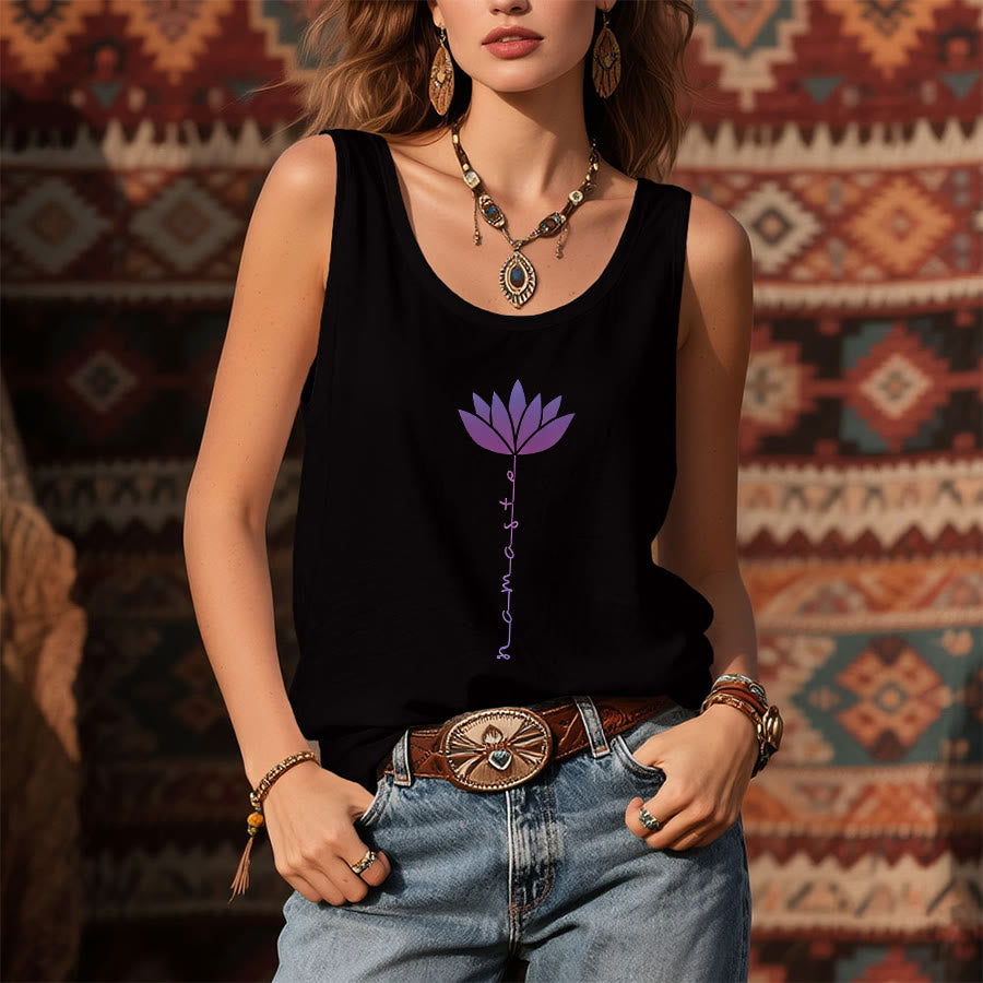 Olivenorma Namaste Lotus Graphic Print Slogan Women's Tank - image 1