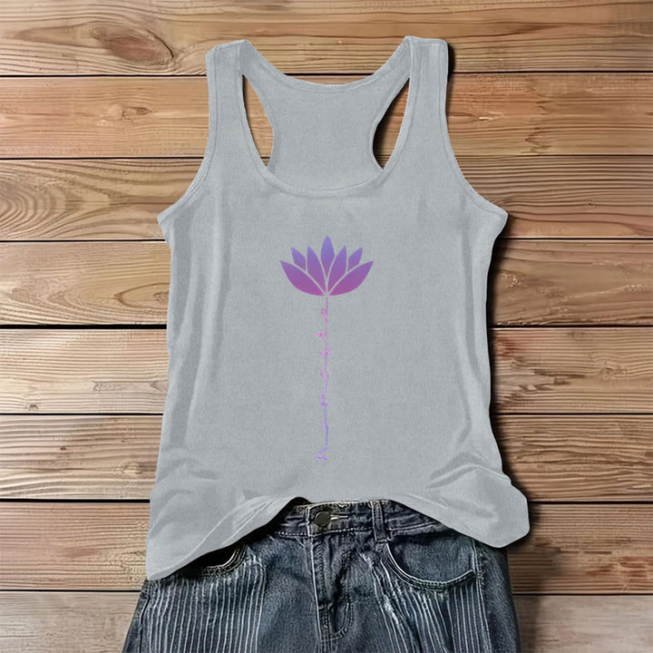 Olivenorma Namaste Lotus Graphic Print Slogan Women's Tank - Gray - 3XL - image 6