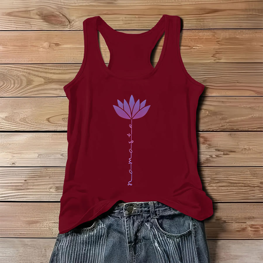 Olivenorma Namaste Lotus Graphic Print Slogan Women's Tank - Red - 3XL - image 9