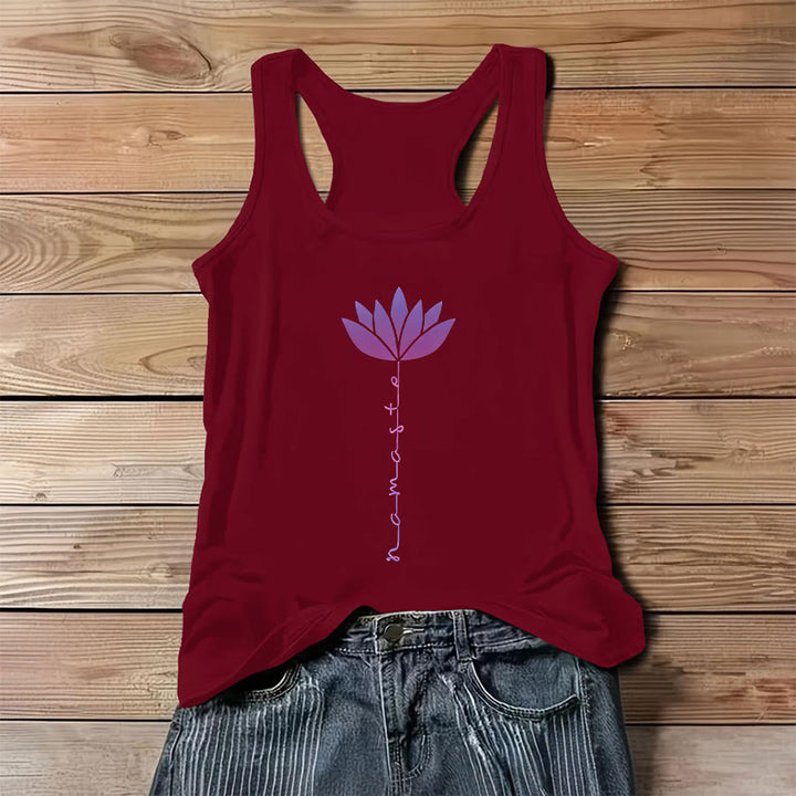 Olivenorma Namaste Lotus Graphic Print Slogan Women's Tank - Red - 3XL - image 9