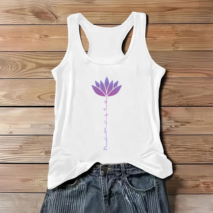 Olivenorma Namaste Lotus Graphic Print Slogan Women's Tank - White - 3XL - image 3