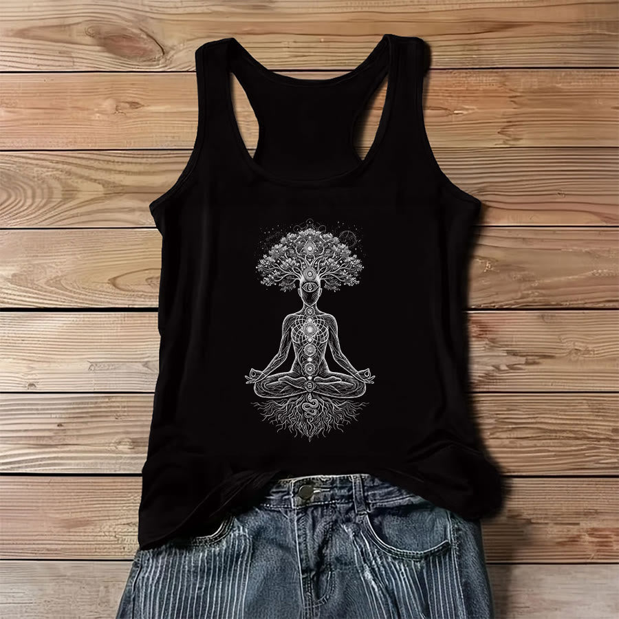 Olivenorma Chakra Tree Of Life Graphic Print Slogan Women's Tank - Black - 3XL - image 6