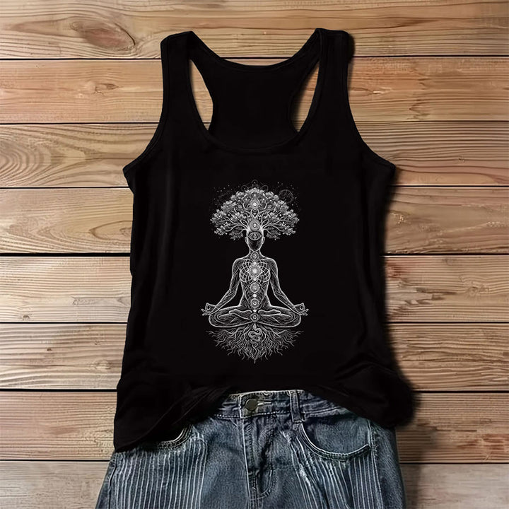 Olivenorma Chakra Tree Of Life Graphic Print Slogan Women's Tank - Black - 3XL - image 6