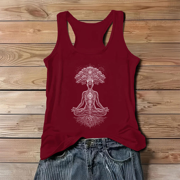 Olivenorma Chakra Tree Of Life Graphic Print Slogan Women's Tank - Red - 3XL - image 0