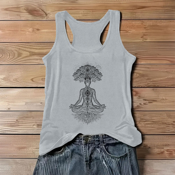 Olivenorma Chakra Tree Of Life Graphic Print Slogan Women's Tank - Gray - 3XL - image 9