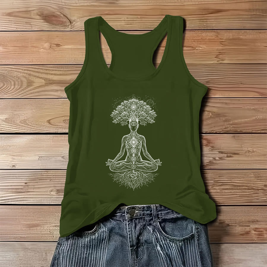Olivenorma Chakra Tree Of Life Graphic Print Slogan Women's Tank - Green - 3XL - image 12