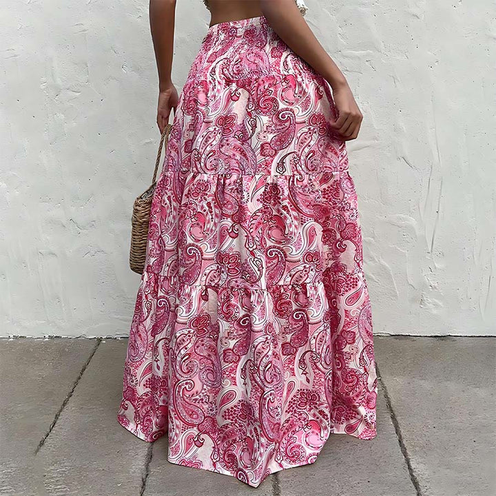 Olivenorma Bohemian Paisley Print High Waist Smocked Tiered Maxi Women's Dress - image 23