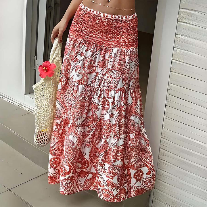 Olivenorma Bohemian Paisley Print High Waist Smocked Tiered Maxi Women's Dress - Red - XXL - image 13