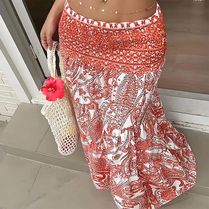 Olivenorma Bohemian Paisley Print High Waist Smocked Tiered Maxi Women's Dress - image 15