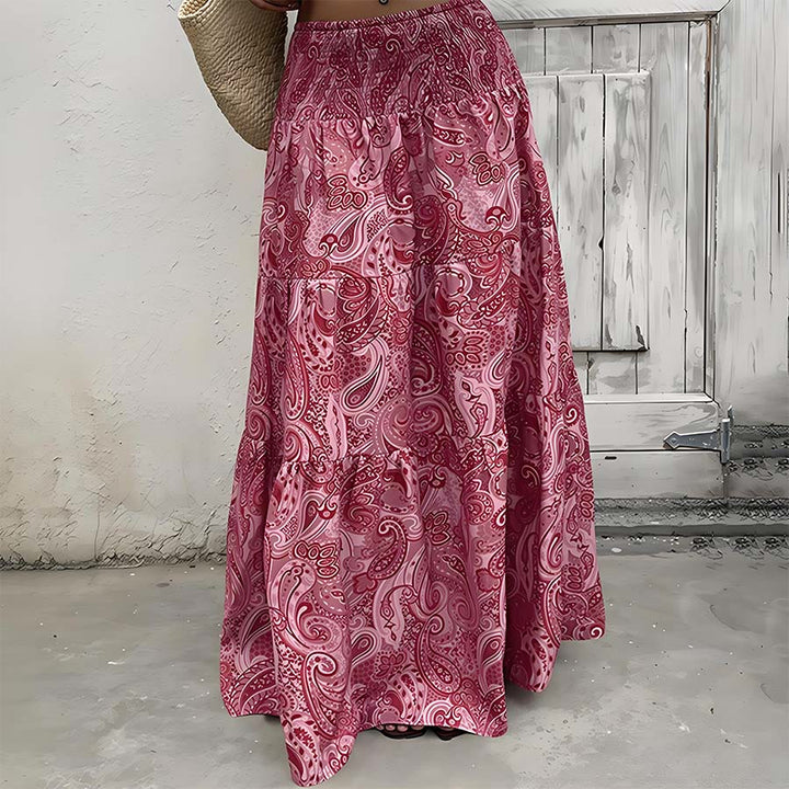 Olivenorma Bohemian Paisley Print High Waist Smocked Tiered Maxi Women's Dress - image 27