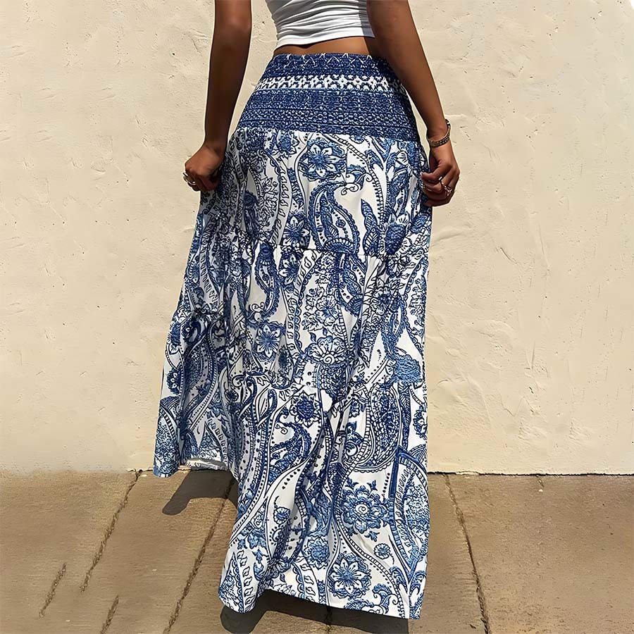 Olivenorma Bohemian Paisley Print High Waist Smocked Tiered Maxi Women's Dress - image 1
