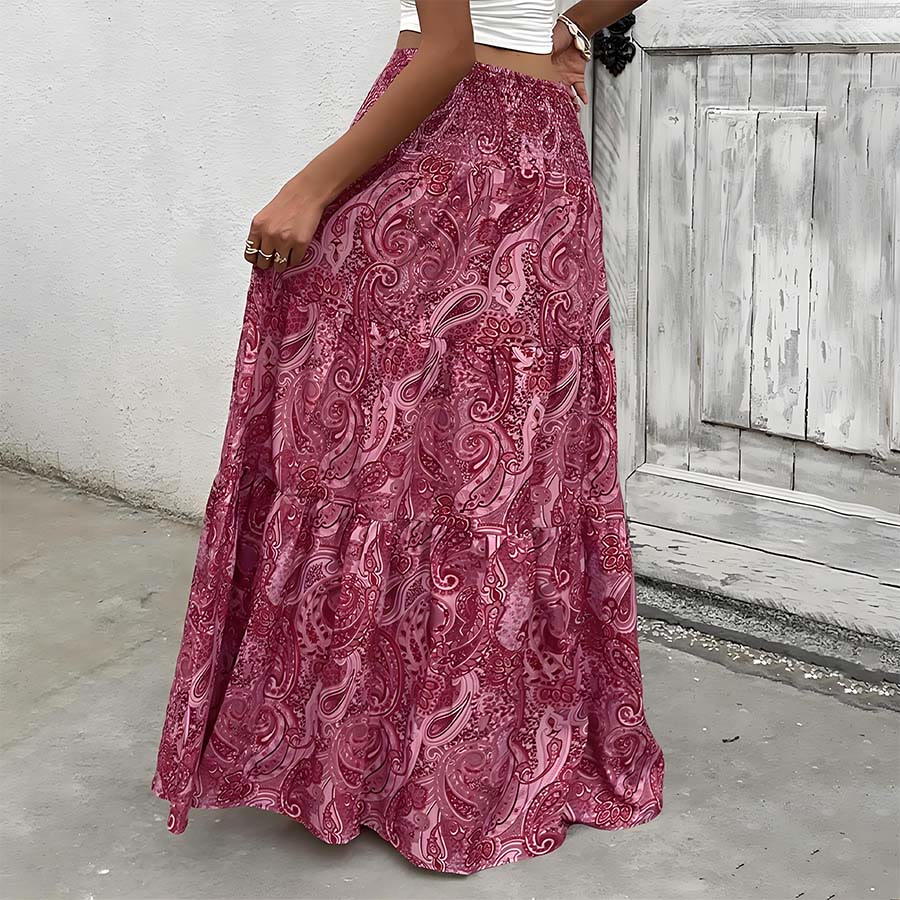 Olivenorma Bohemian Paisley Print High Waist Smocked Tiered Maxi Women's Dress - image 28