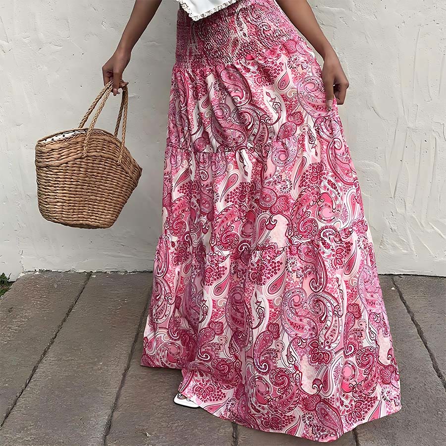 Olivenorma Bohemian Paisley Print High Waist Smocked Tiered Maxi Women's Dress - image 24