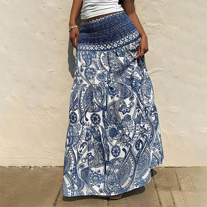Olivenorma Bohemian Paisley Print High Waist Smocked Tiered Maxi Women's Dress - image 4