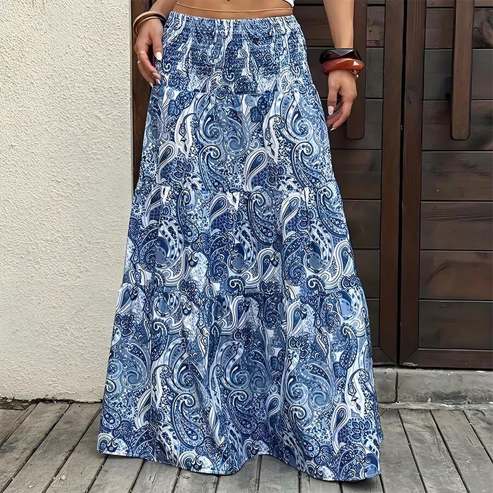 Olivenorma Bohemian Paisley Print High Waist Smocked Tiered Maxi Women's Dress - Blue - XXL - image 5