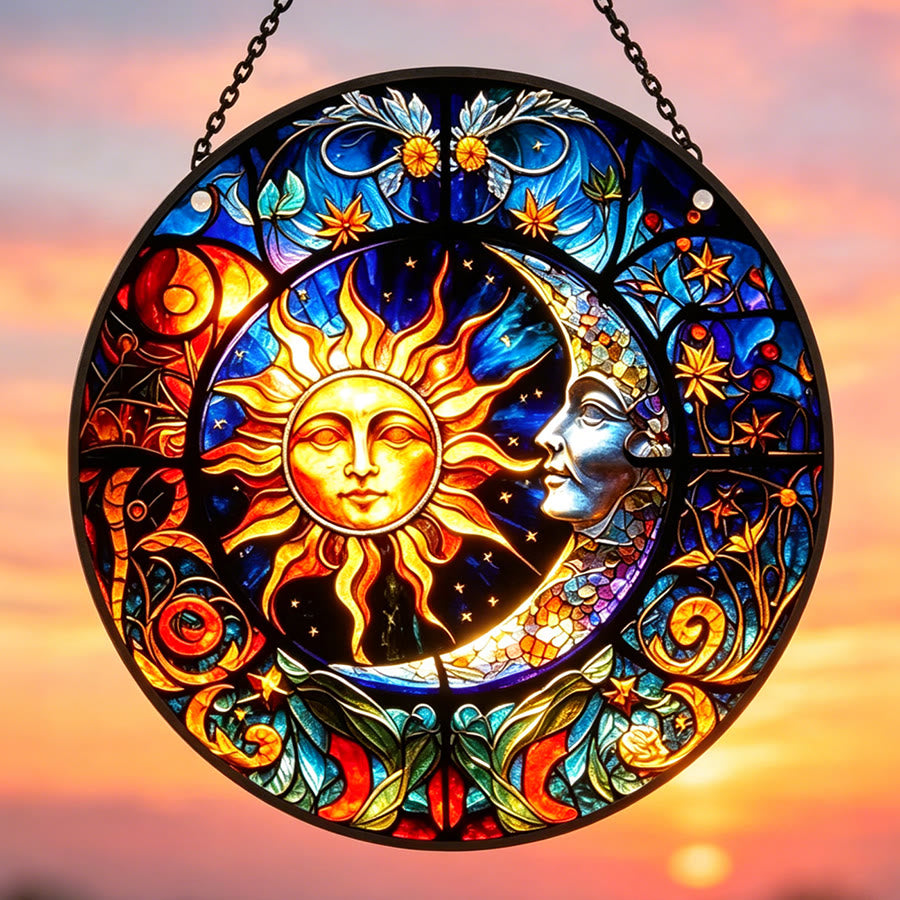 Olivenorma Celestial Sun Moon Stained Glass Sun Catcher - image 2