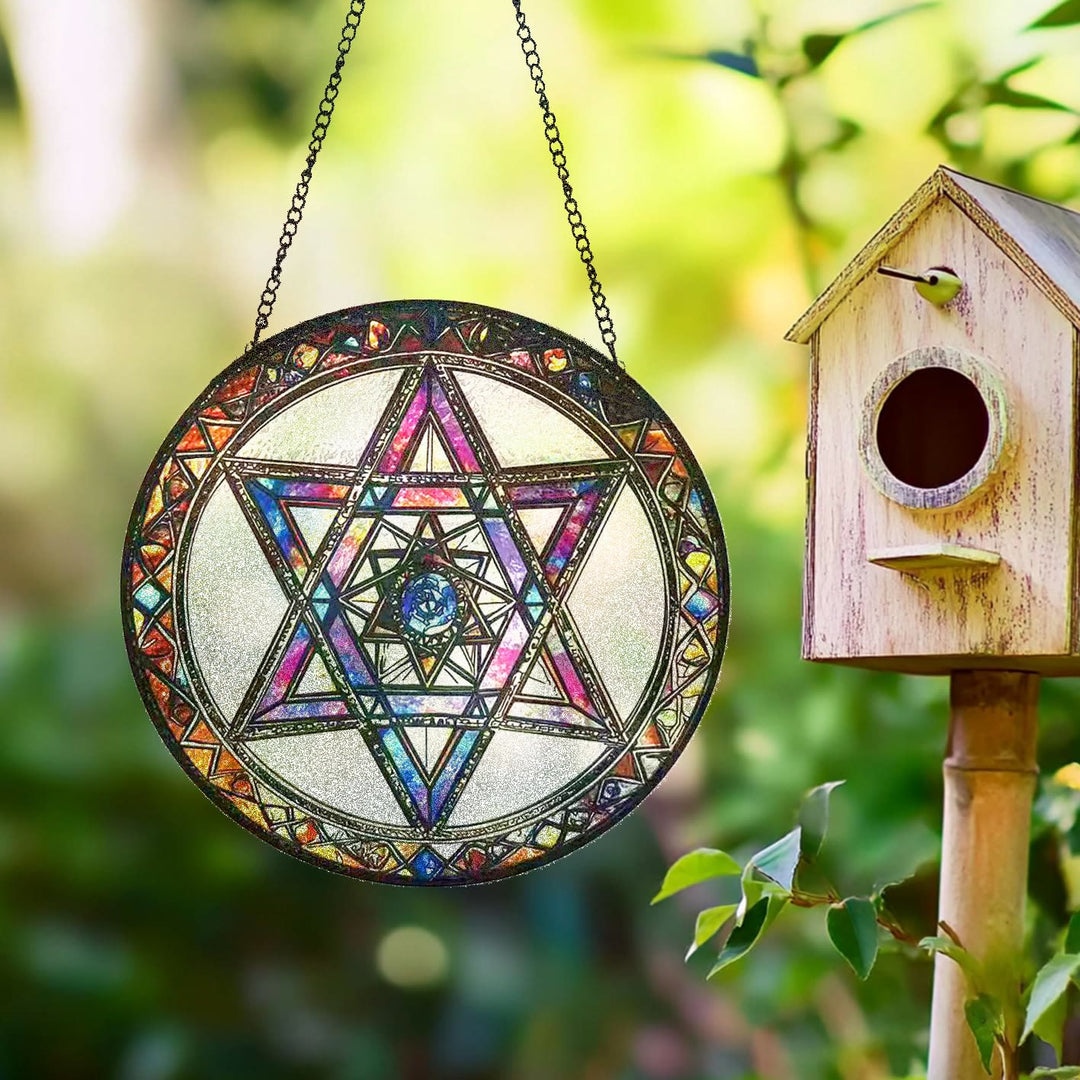 Olivenorma Mystical Hexagram Star Of David Sacred Geometry Stained Glass Sun Catcher - image 3