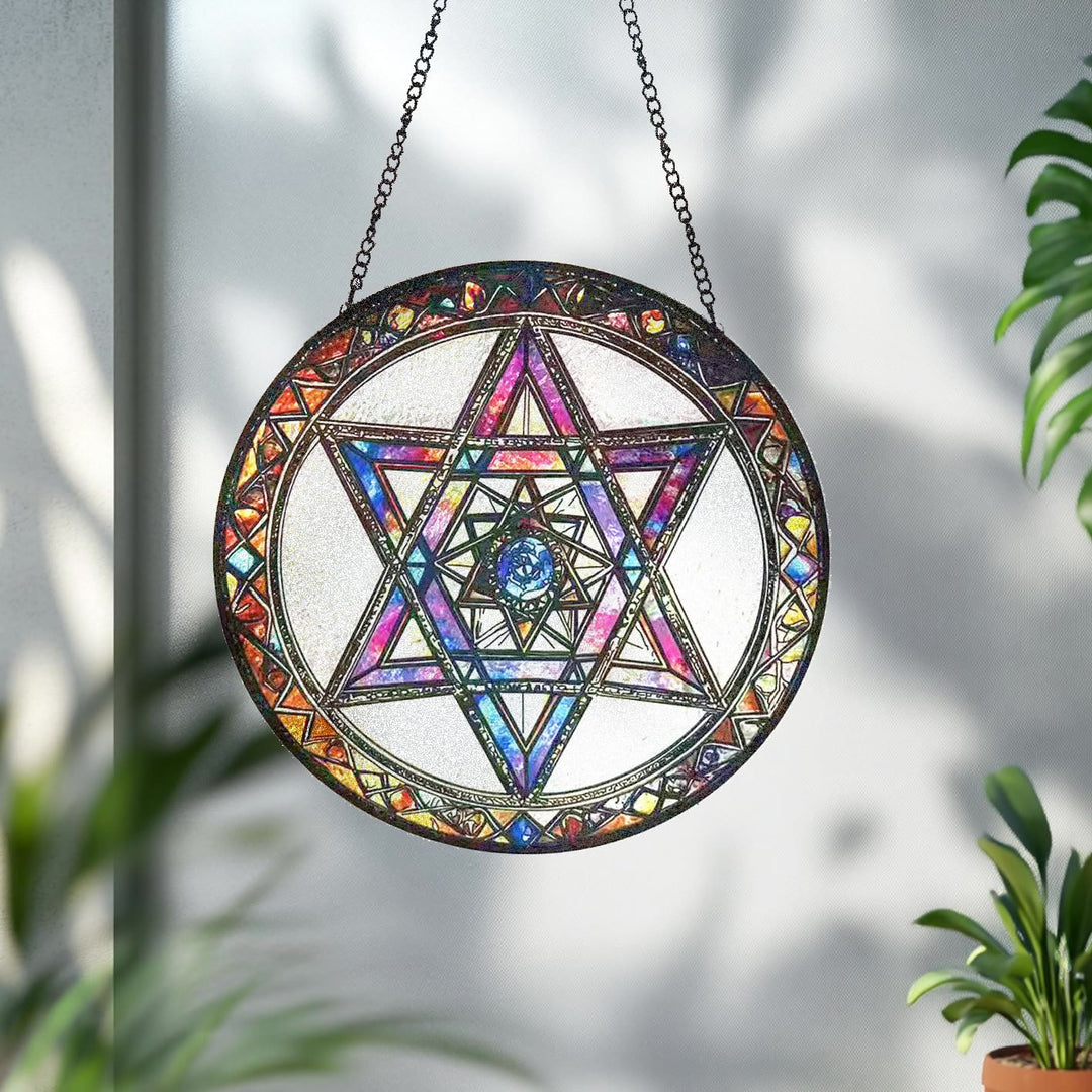 Olivenorma Mystical Hexagram Star Of David Sacred Geometry Stained Glass Sun Catcher - image 4