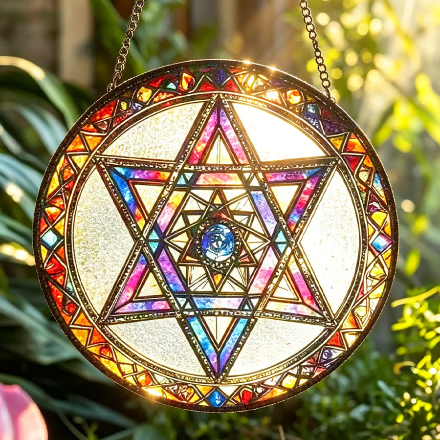 Olivenorma Mystical Hexagram Star Of David Sacred Geometry Stained Glass Sun Catcher - image 6