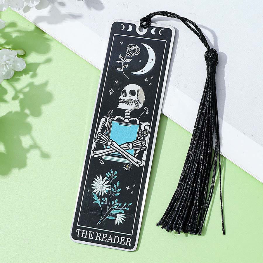 Olivenorma Tarot Style Skeleton Reader Bookmark - Black & Rose Moon Skull Reader - 10pcs - image 4