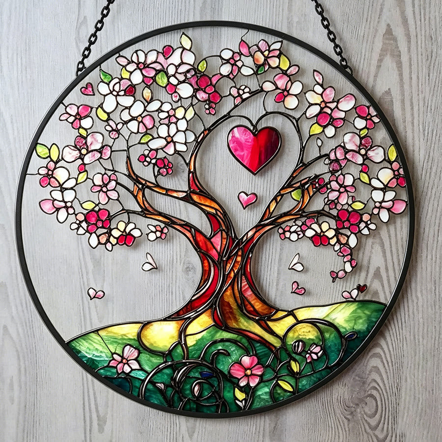 Olivenorma Cherry Blossom Heart Tree Stained Glass Sun Catcher - image 3