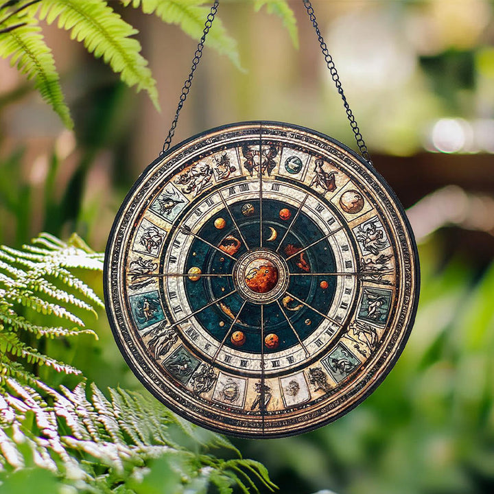 Olivenorma Vintage Astrological Zodiac Wheel Stained Glass Sun Catcher - image 5